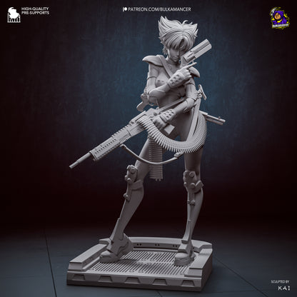 Konoko Oni Bungie video game 1:8 scale figure front view female operative aiming pistol wearing armored bodysuit on sci fi base