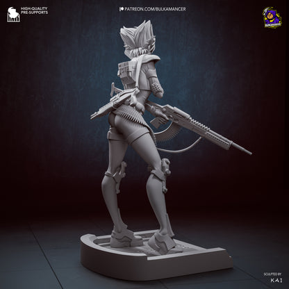 Konoko Oni Bungie video game 1:8 scale figure rear view showing rifle ammo belt armored legs and rounded sci fi base