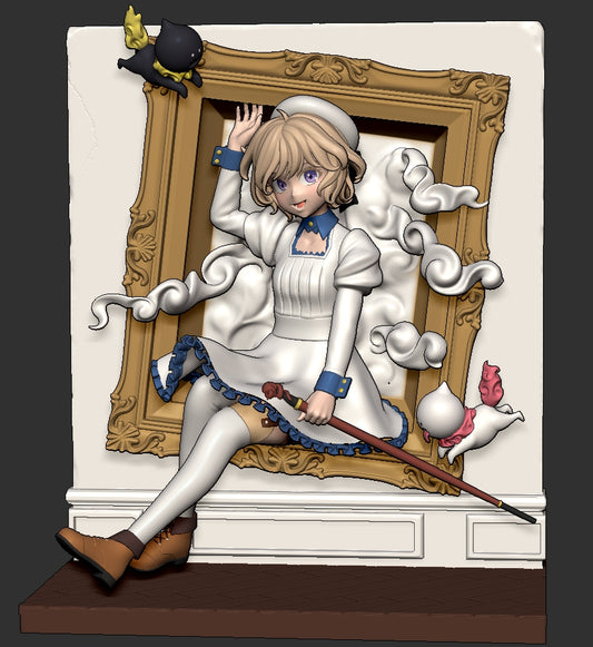 Kotoko Iwanaga Kyokou Suiri 1:7 scale figure front view stepping out of picture frame holding cane with spirit effects