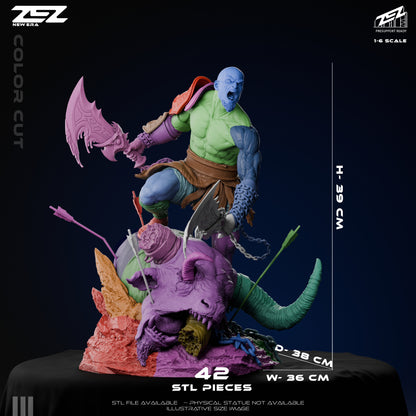 Kratos God of War statue parts breakdown 42 pieces scale dimensions assembly layout resin model kit collectible