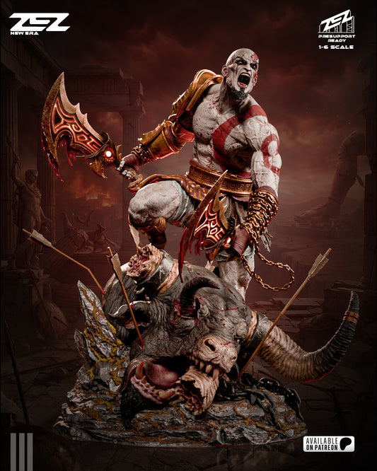 Kratos God of War painted resin statue display dynamic pose chained blades creature base finished collectible figure