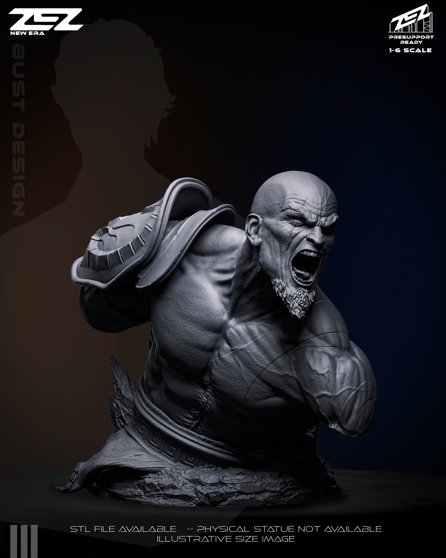 Kratos God of War resin bust close up roaring expression detailed face sculpt armor shoulder piece collectible