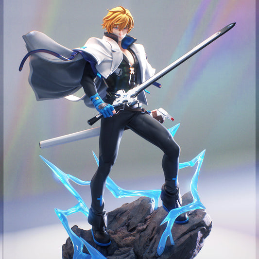 Ky Kiske Guilty Gear 1:7 scale resin statue painted front render with lightning effects sword pose flowing cape anime game collectible
