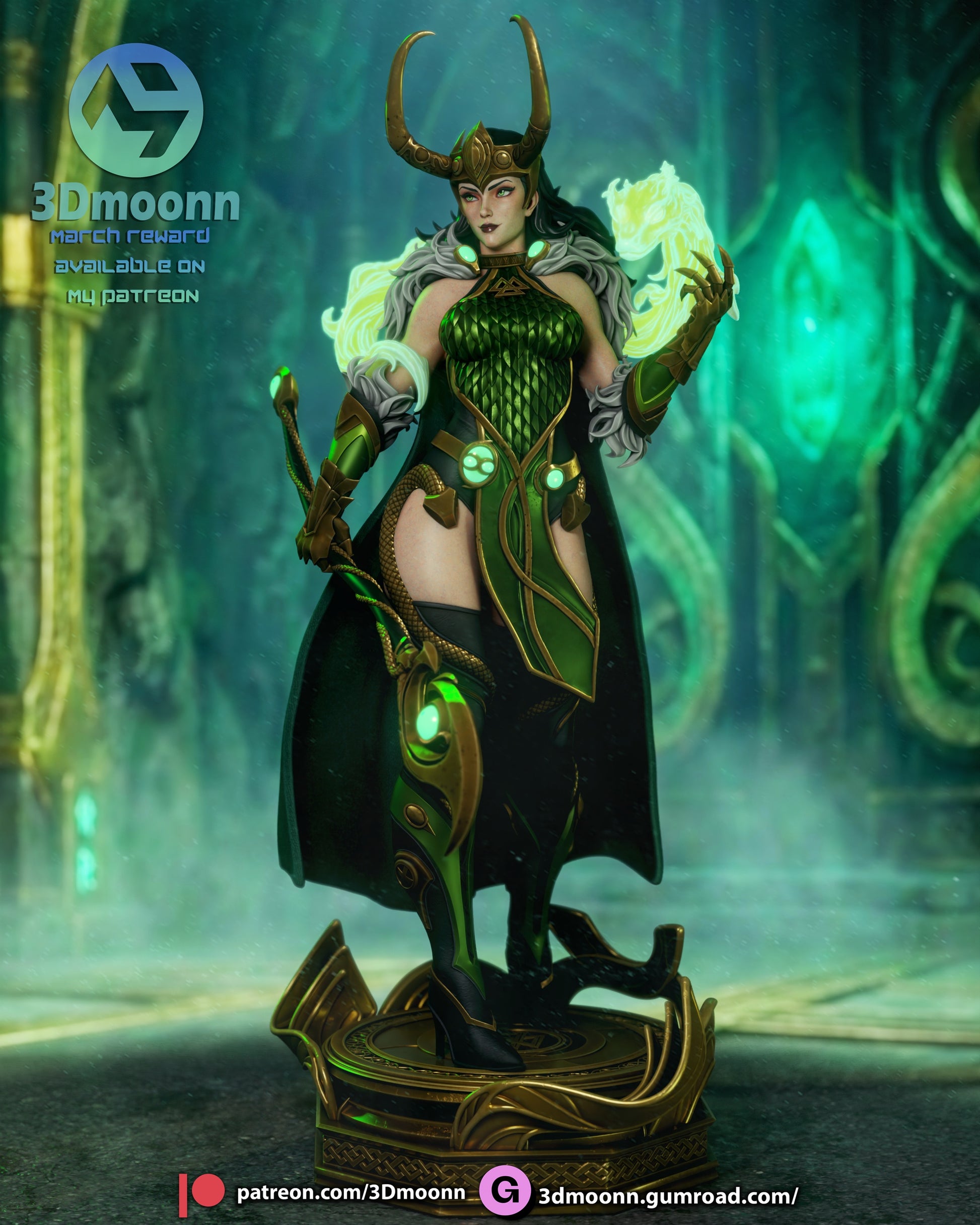 Lady Loki Marvel Comics 1-6 scale figure front view with magical effects and Asgardian armor