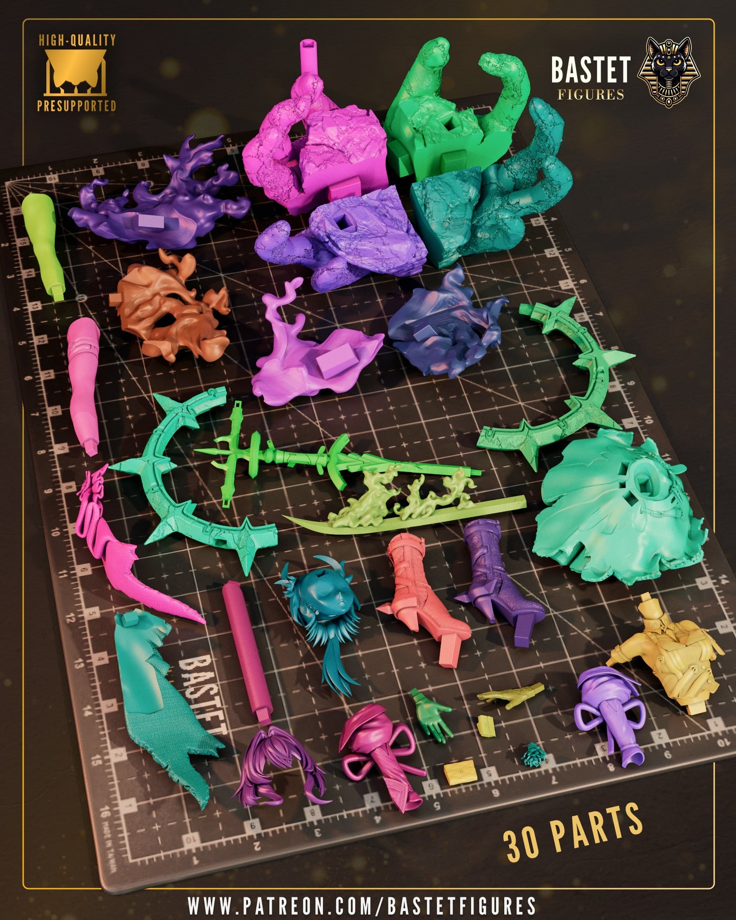 Laevatain resin statue parts layout 30 pieces model kit breakdown anime collectible