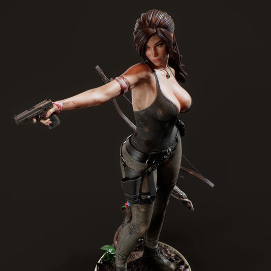 Lara Croft 1:4 scale resin statue dynamic upper angle dual weapon pose jungle debris base Tomb Raider figure