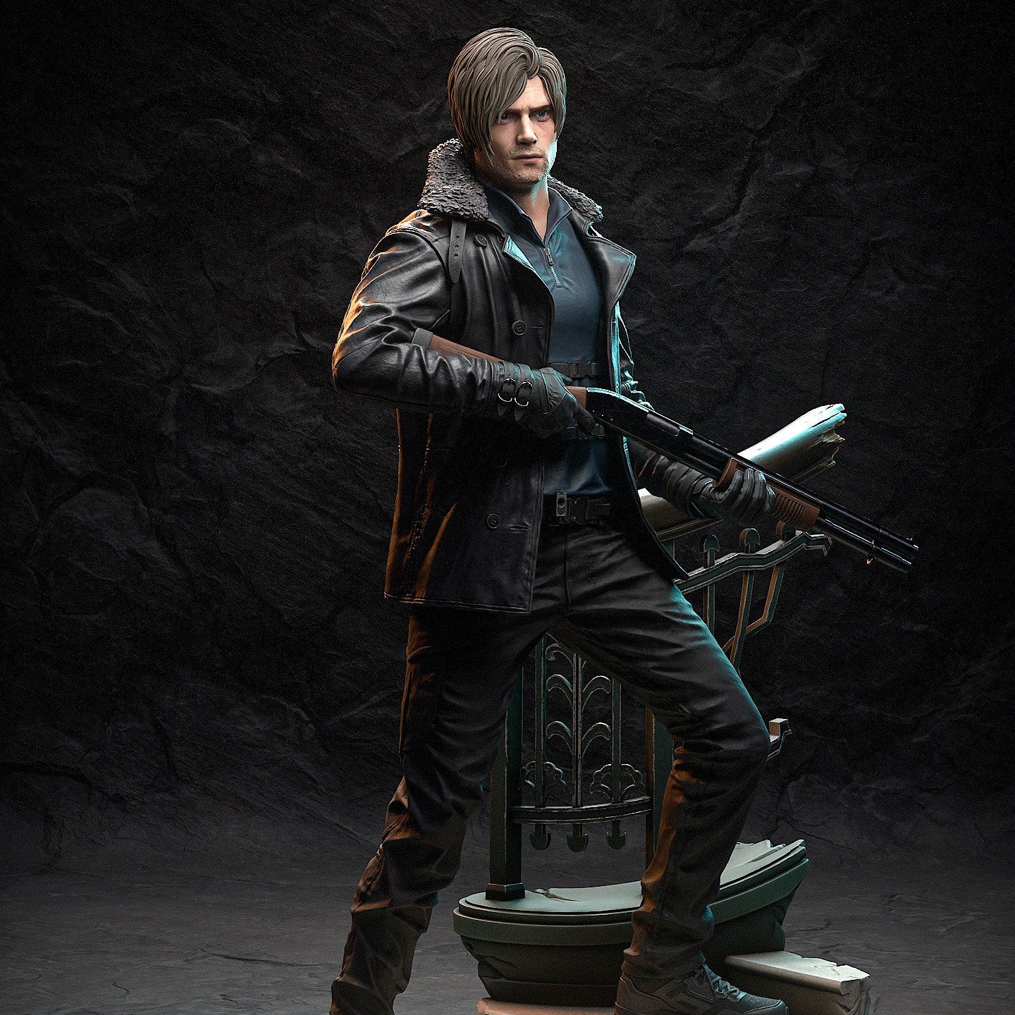 Leon Kennedy Resident Evil 1:8 scale resin collector statue fully painted dynamic pose shotgun staircase diorama display collectible