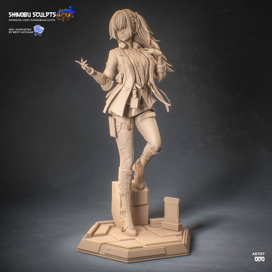 Leva Girls Frontline 2 Exilium unpainted clay render tactical uniform cybernetic arm figure