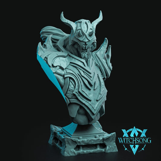Liliths Executioner demon bust resin display model featuring a horned infernal helmet layered abyssal armor demonic skull face and dark fantasy creature details for Dungeons and Dragons collectors