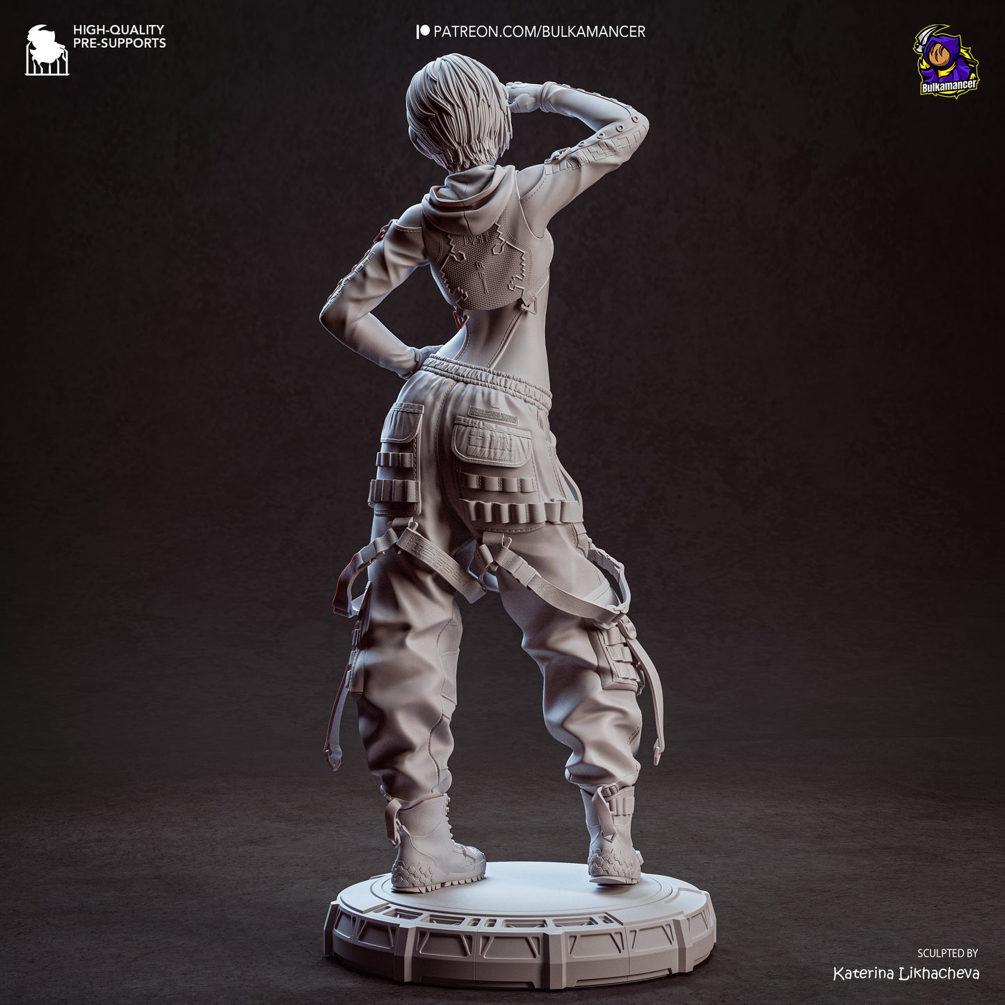 Lily Stellar Blade 1:8 scale resin statue grey resin render back view tactical cargo pants harness straps sci fi display