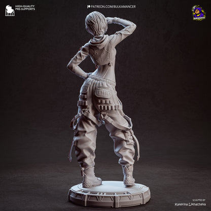 Lily Stellar Blade 1:8 scale resin statue grey resin render back view tactical cargo pants harness straps sci fi display
