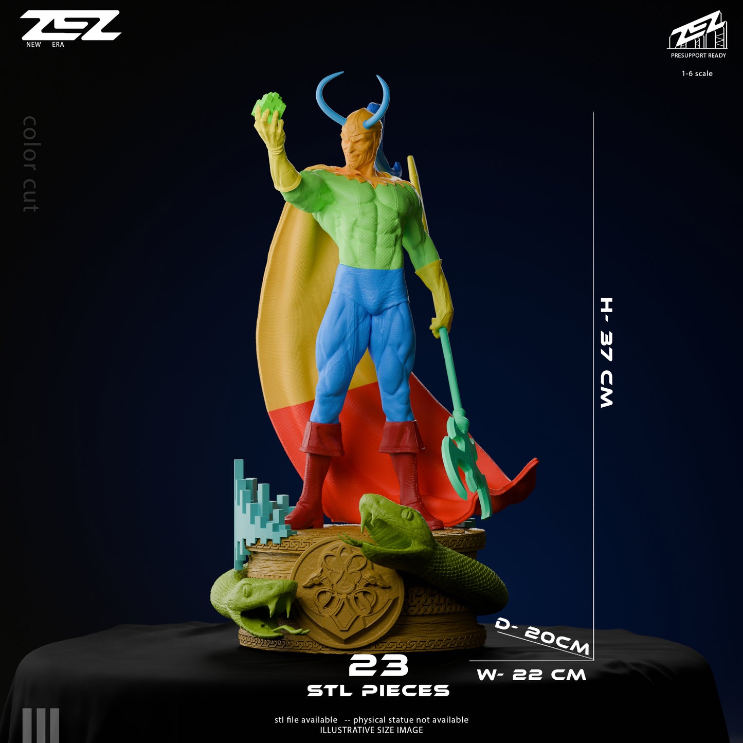 Loki Marvel Comics statue parts breakdown 23 pieces scale dimensions assembly layout resin model kit collectible