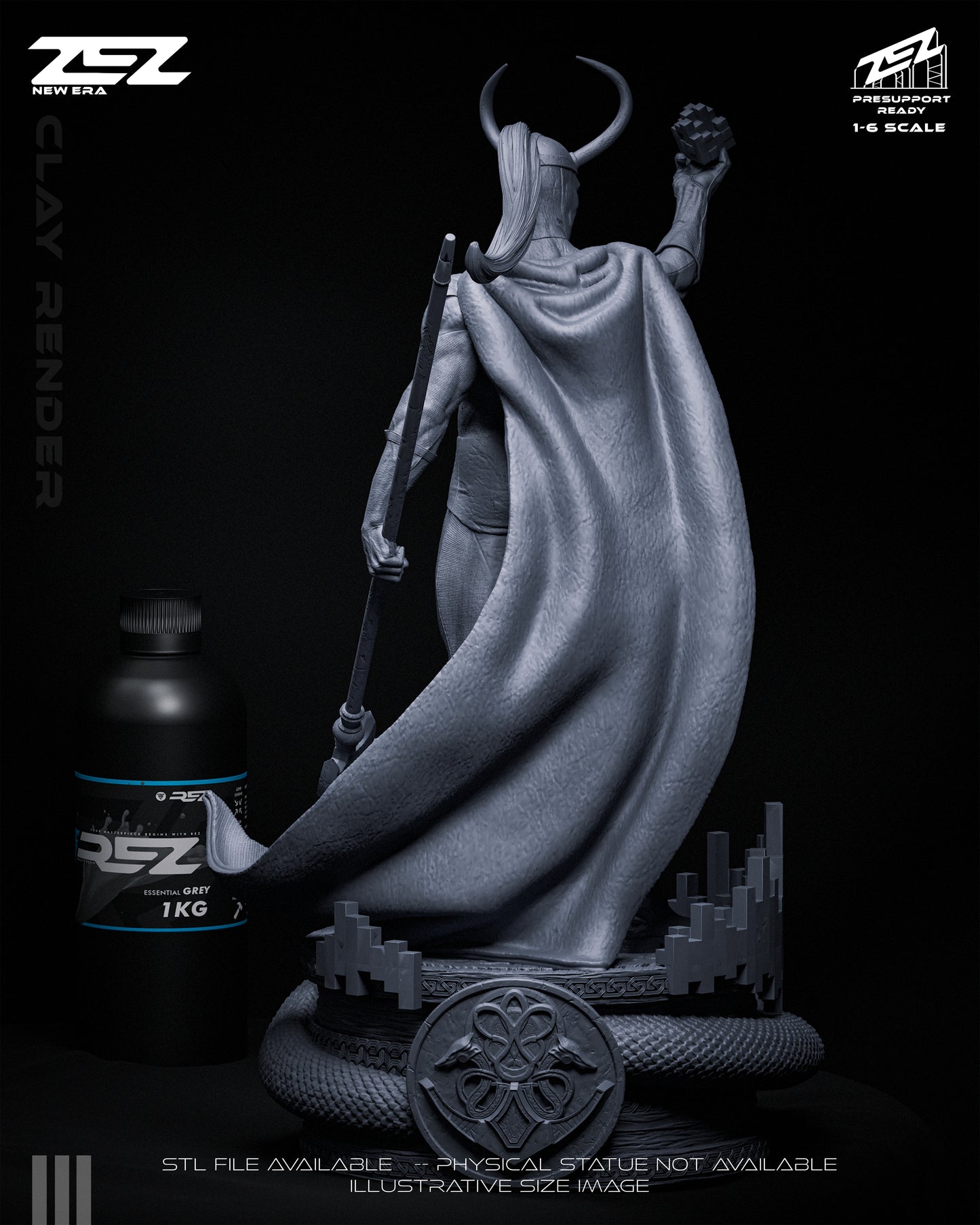 Loki resin statue back view cape detail armor sculpt serpent base collectible figure