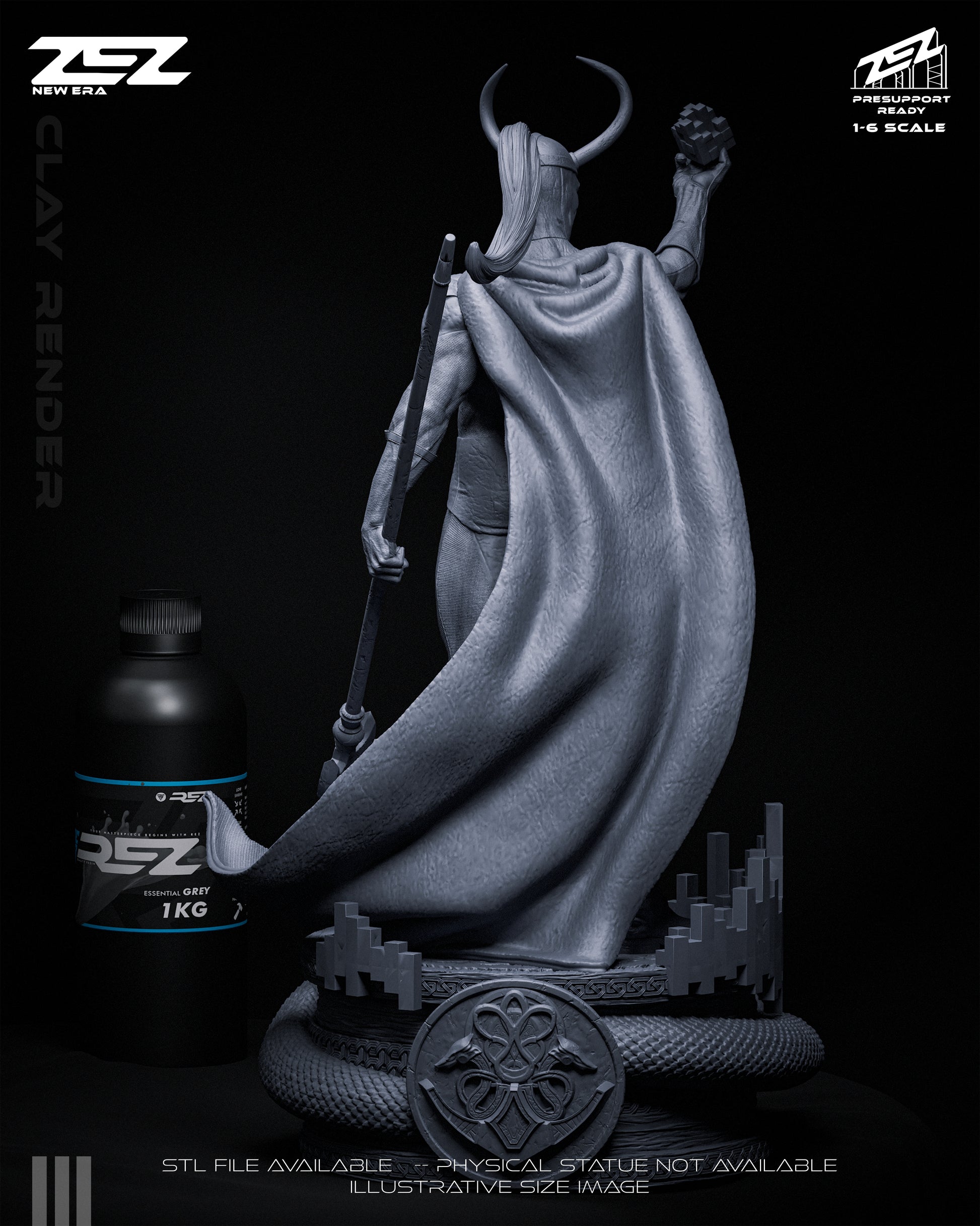 Loki resin statue back view cape detail armor sculpt serpent base collectible figure