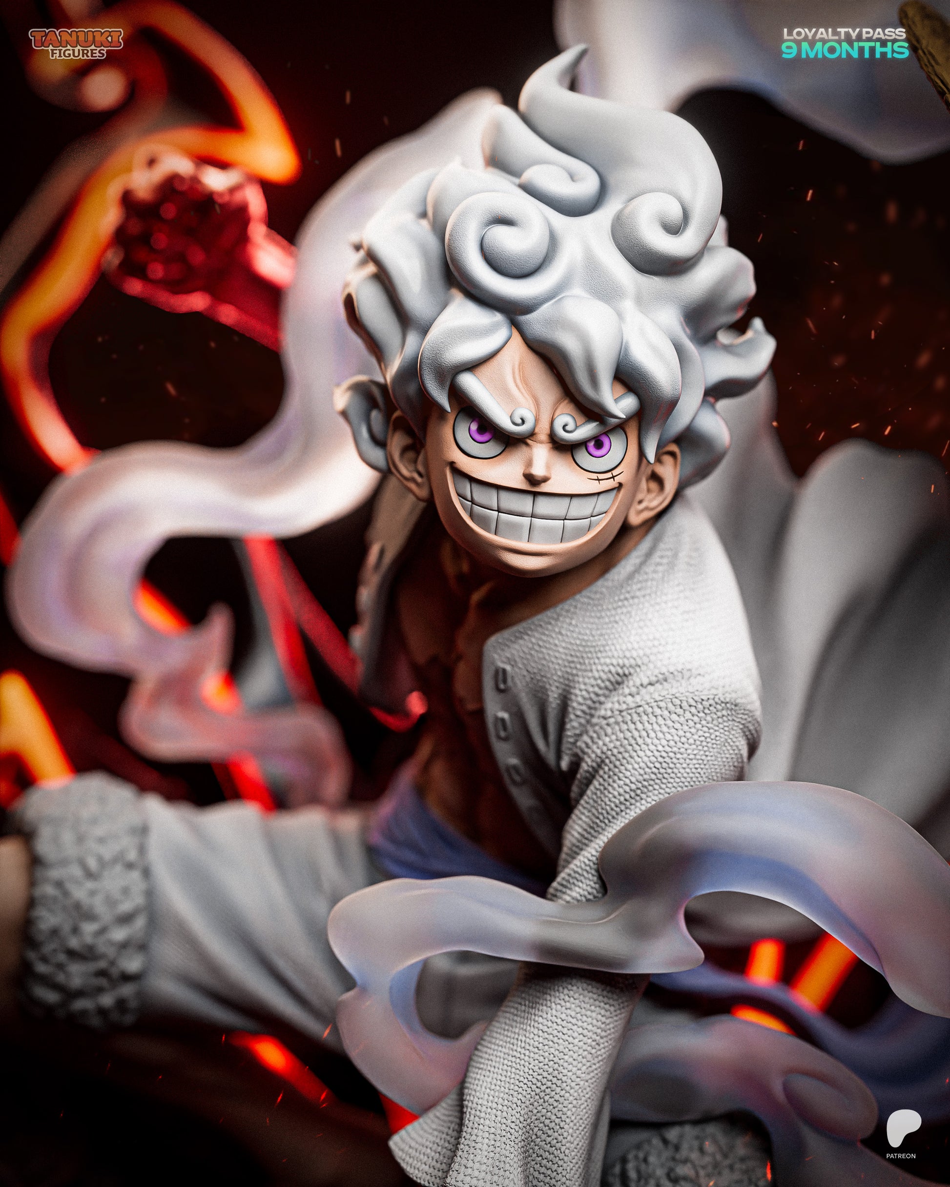 Luffy Gear 5 statue close up One Piece wide grin awakened Nika form