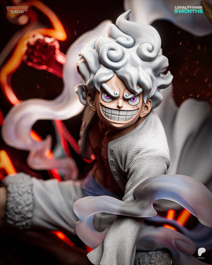 Luffy Gear 5 statue close up One Piece wide grin awakened Nika form