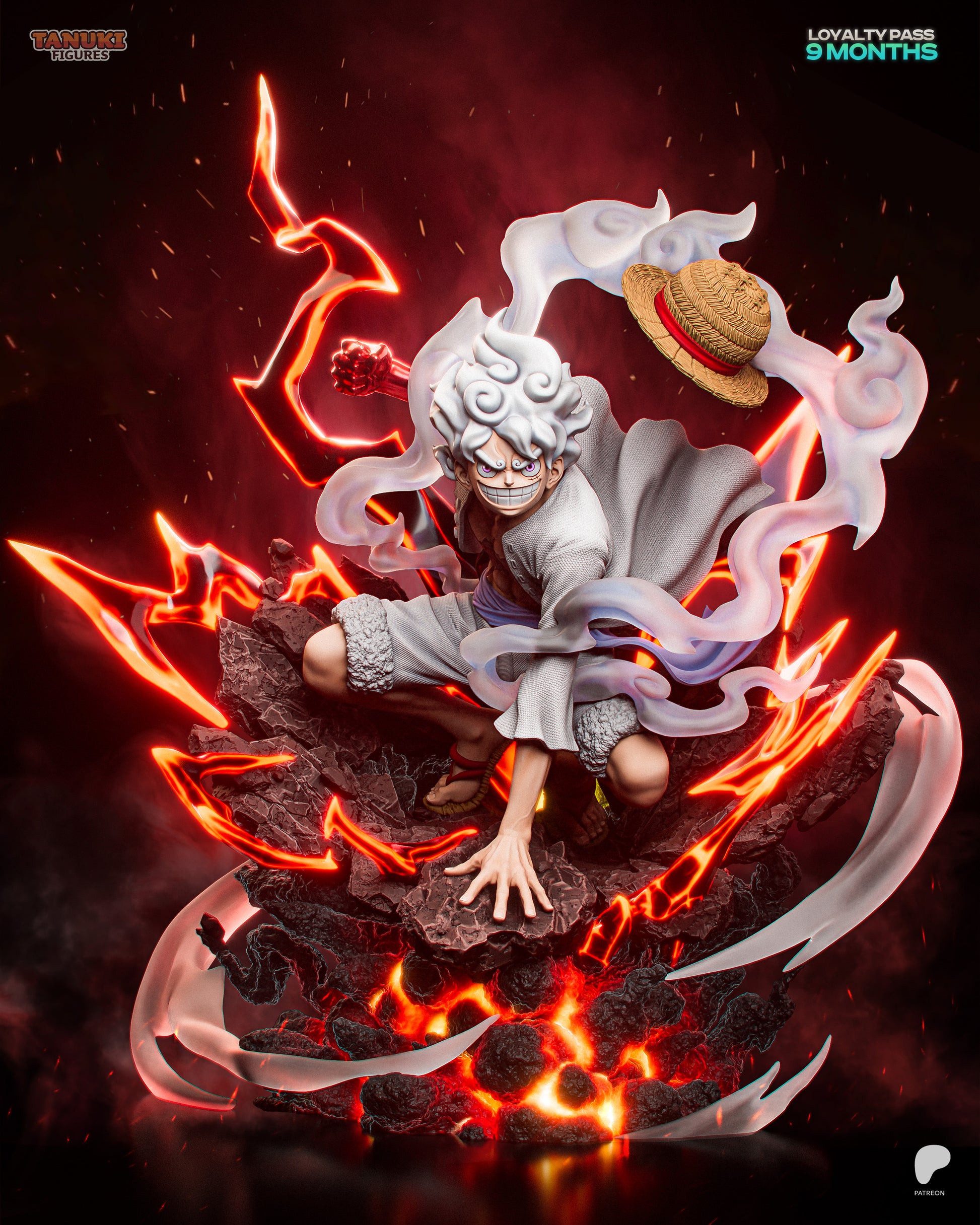 Monkey D Luffy Gear 5 1:6 scale statue One Piece dynamic battle pose magma base Tanuki Figures