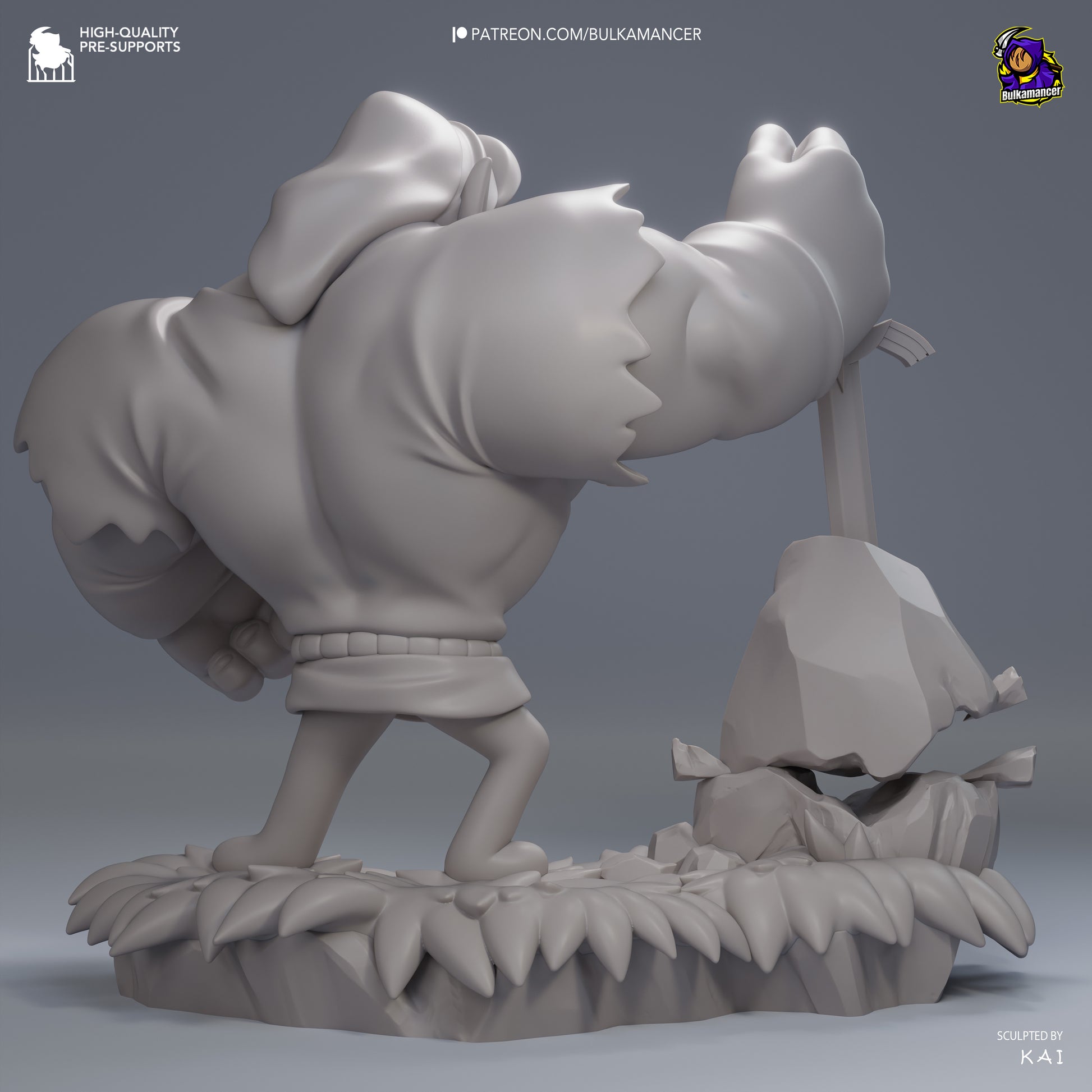 Lunk from Tears of the Kingdom parody 1-8 scale figure unpainted clay render back view