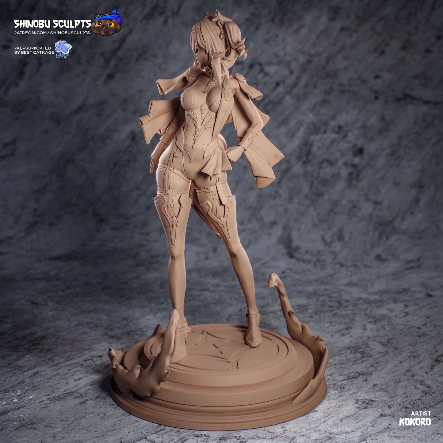 lupa statue angled view anime figure twin tails wolf tail base detail resin collectible