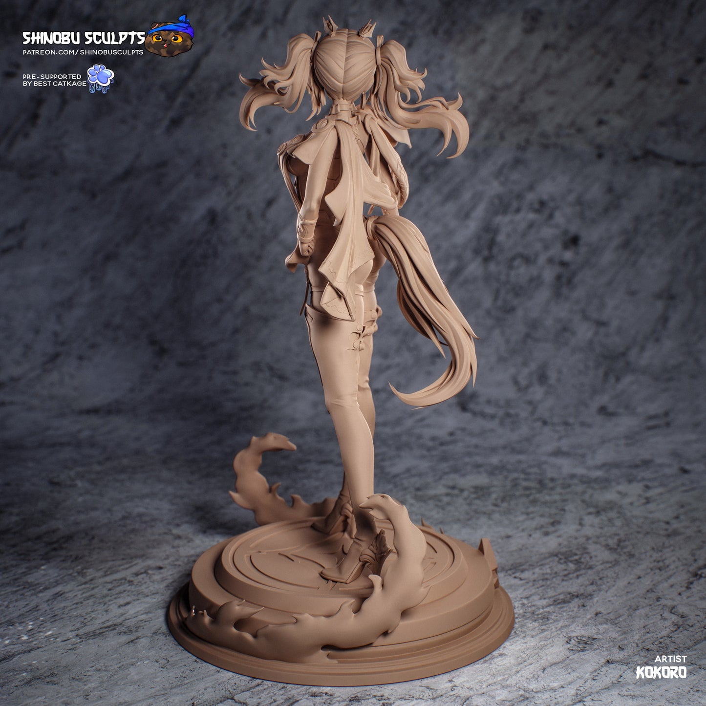 lupa statue grey model rear view hair tail detail base sculpt anime figure