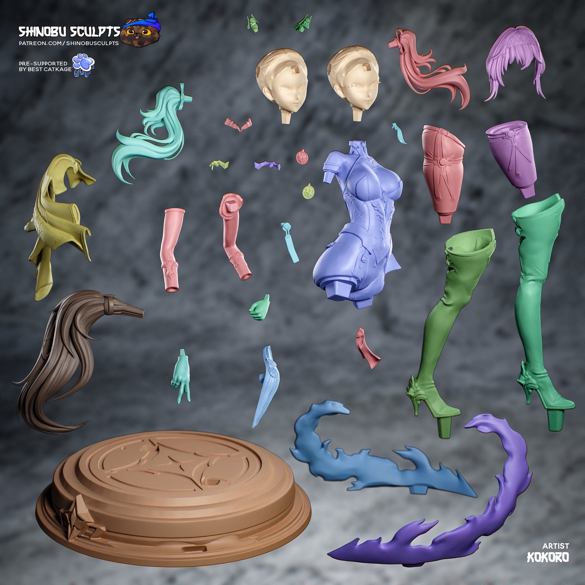 lupa figure parts layout exploded view hair body accessories base components resin model kit