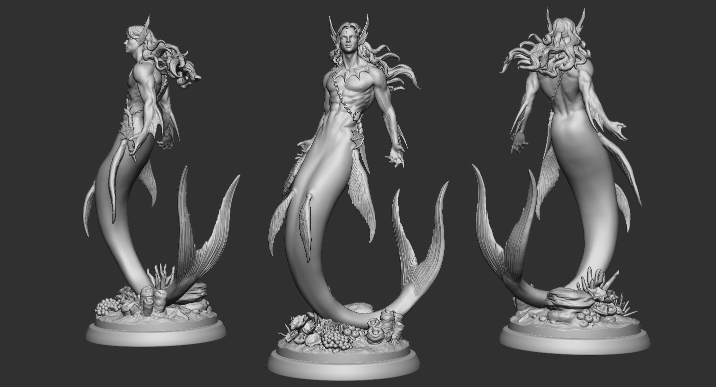 Merman display bust from Call of the Drowned featuring flowing hair, aquatic armor details, and decorative pedestal