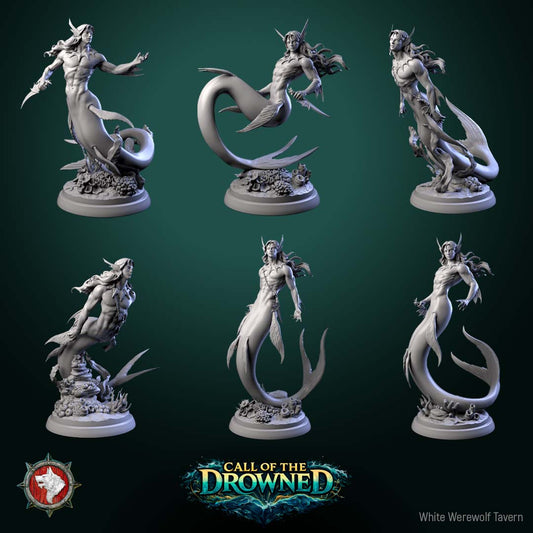 Complete Mermen set from Call of the Drowned featuring all six unique aquatic male resin miniatures