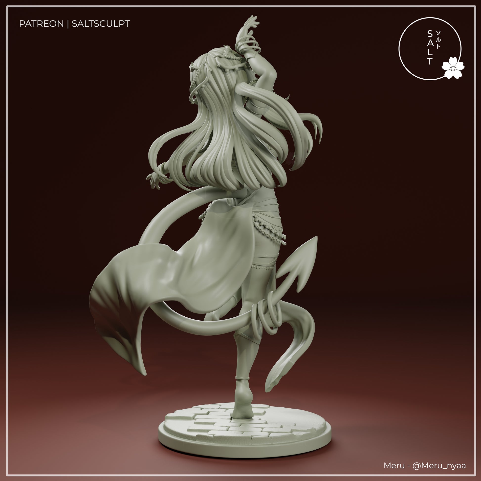 Meru succubus anime figure SFW back view long hair tail detailed resin statue