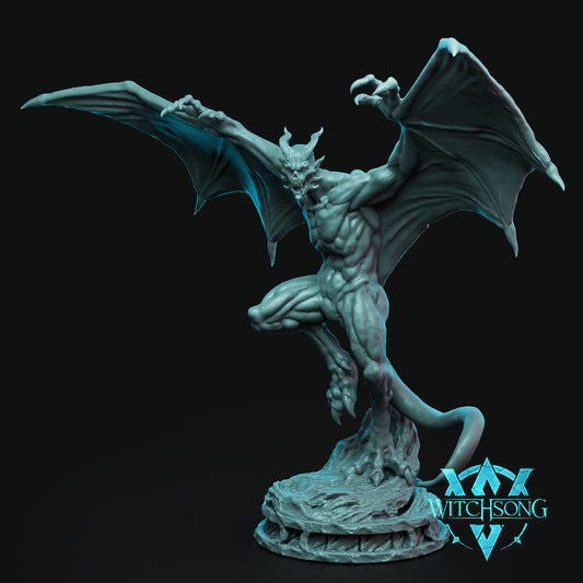 Minions of the Goddess winged demon resin miniature with bat wings muscular body horns claws and infernal fantasy monster styling for Dungeons and Dragons Pathfinder and grimdark tabletop RPGs