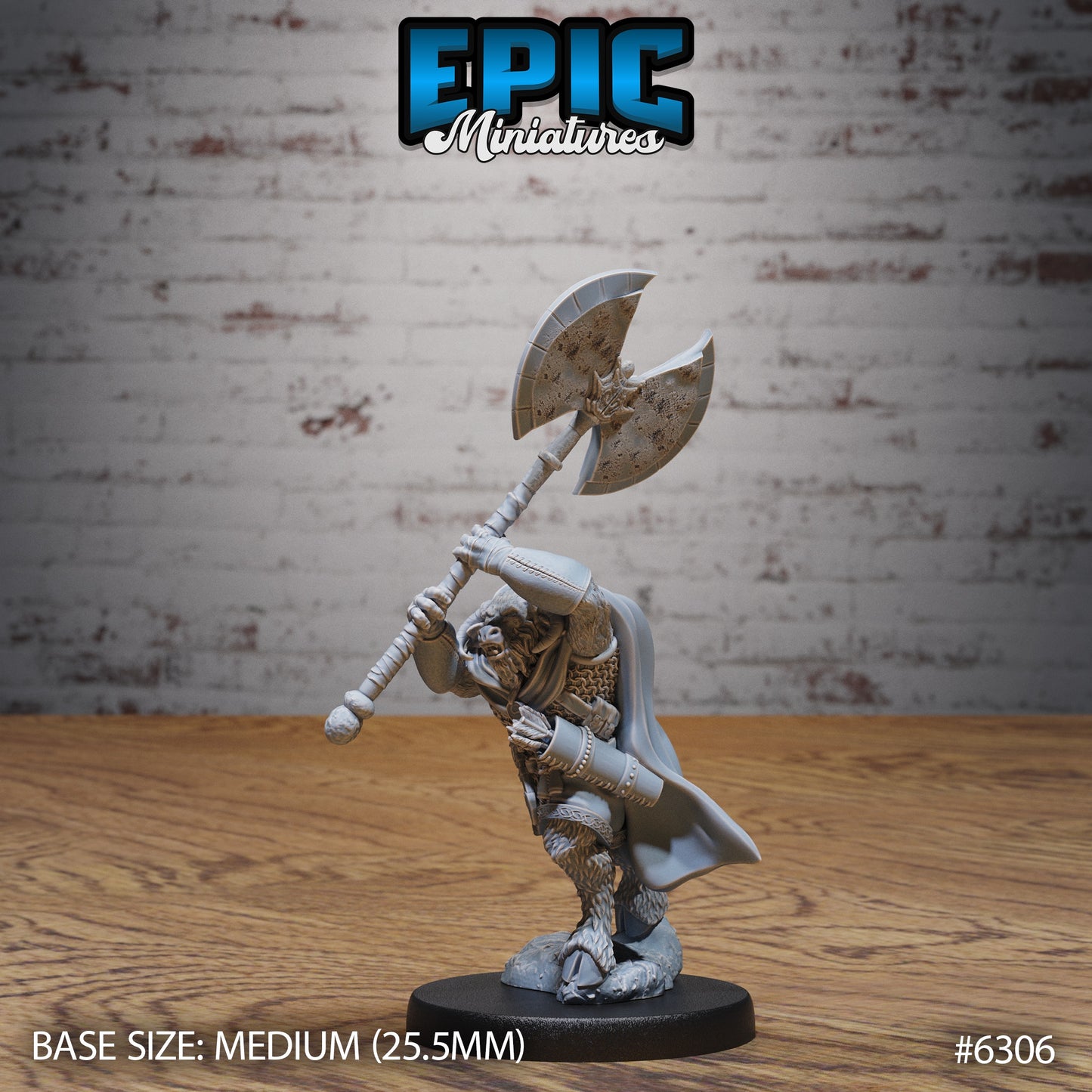 minotaur resin miniature dungeons and dragons monster raising massive greataxe overhead cloaked horned warrior
