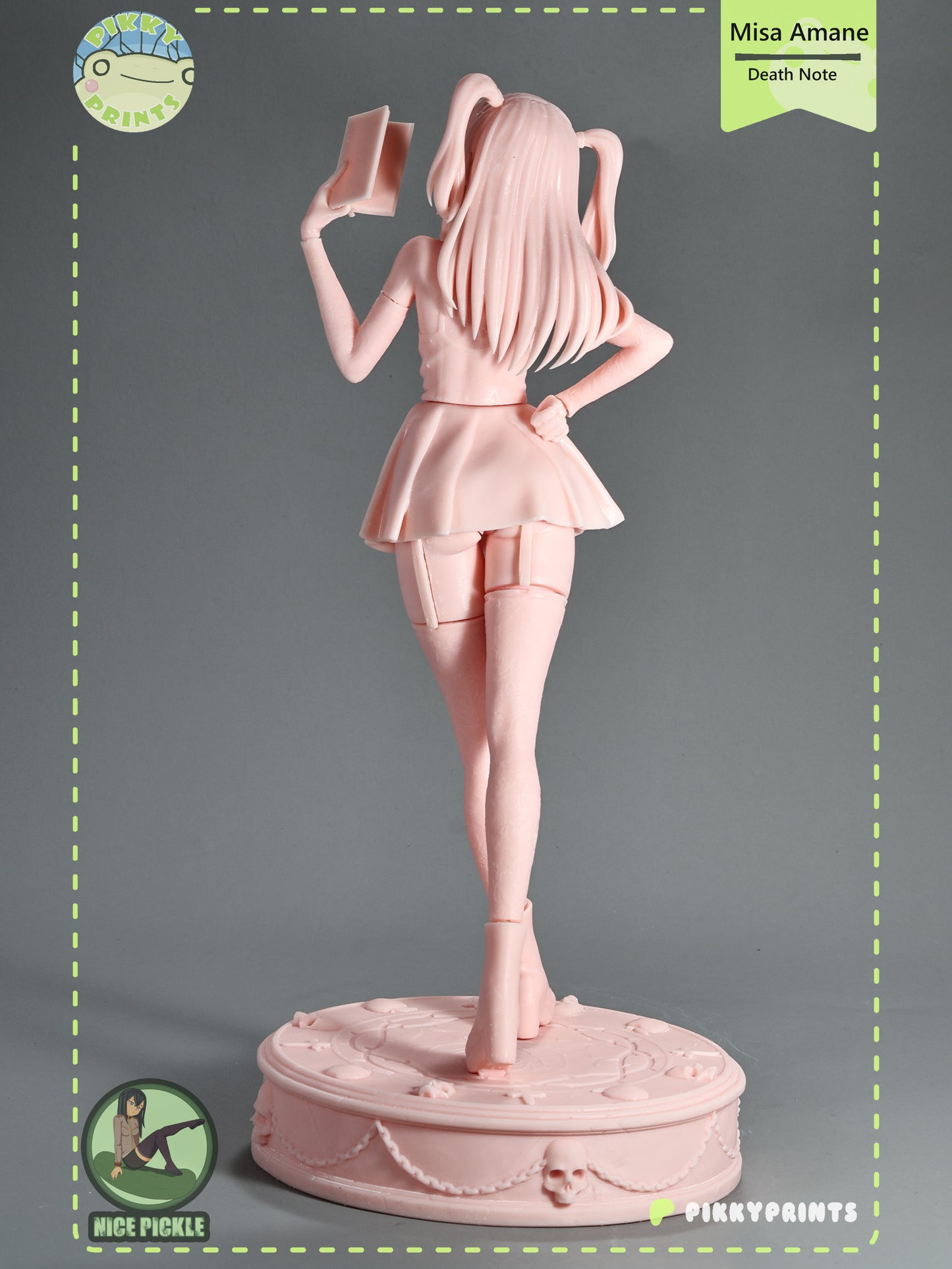 Misa Amane Death Note figure rear view showing twin tails, short dress, thigh-highs, and skull base