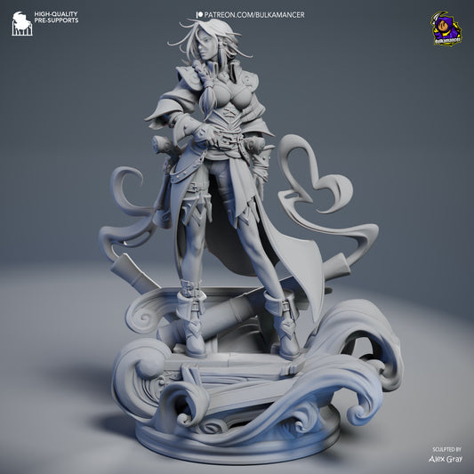 miss fortune league of legends 1:8 scale collectible figure front view unpainted grey render