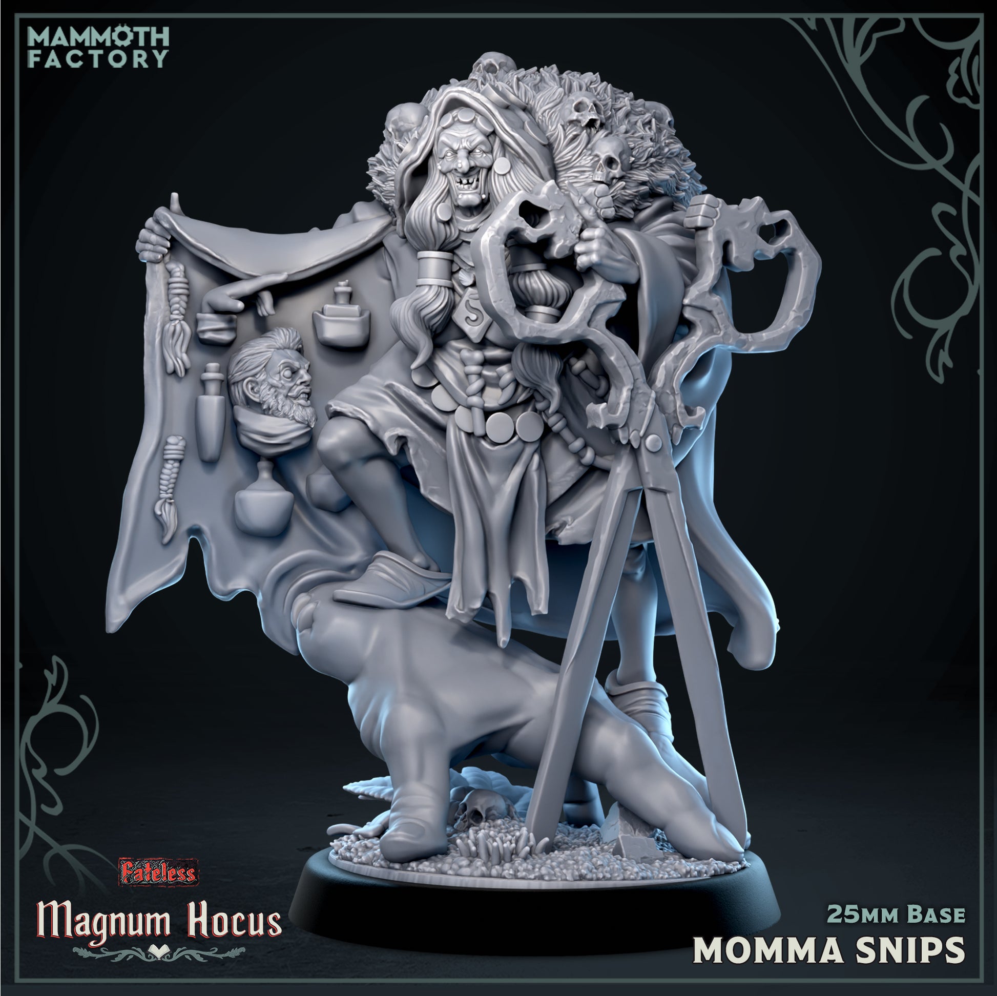 Momma Snips sinister fairy tale witch resin miniature from Magnum Hocus by Mammoth Factory on 25mm base