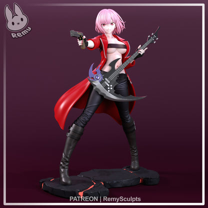Mori Calliope Hololive 1:7 scale resin statue front view scythe guitar pistol long coat boots anime display collectible