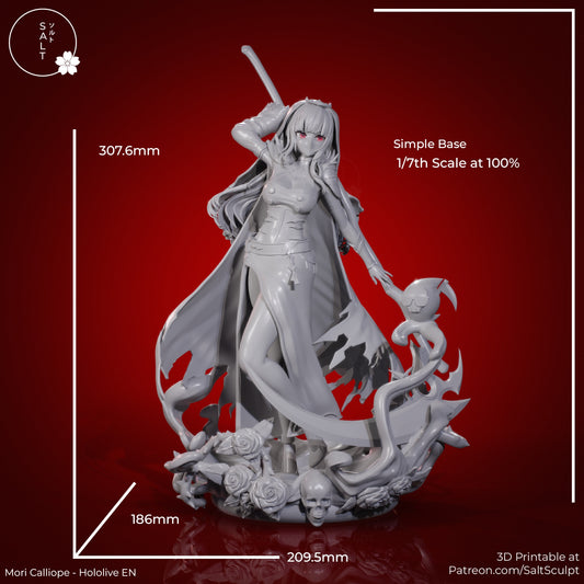 Mori Calliope Hololive EN 1:7 scale resin statue measurement reference detailed base skull roses