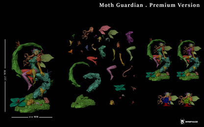 Moth Guardian premium version resin model parts layout with interchangeable body options bust variants wings branch base and fantasy creature accessories