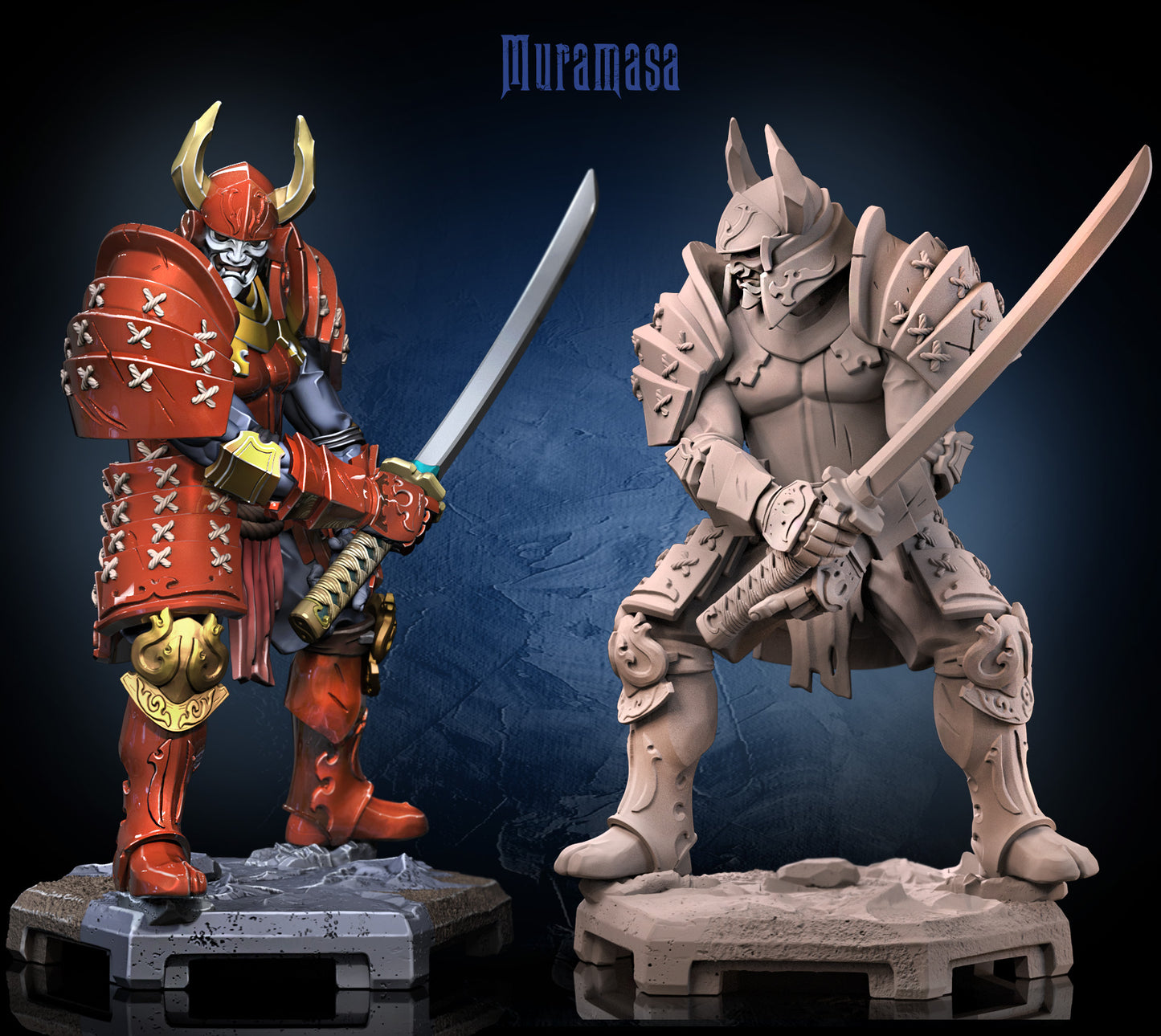 Muramasa human samurai miniature painted version horned kabuto helmet katana battle stance demon blade inspired tabletop RPG character