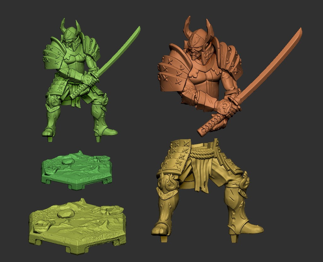 Muramasa human samurai miniature parts layout torso legs katana scenic base 3D printed tabletop RPG model