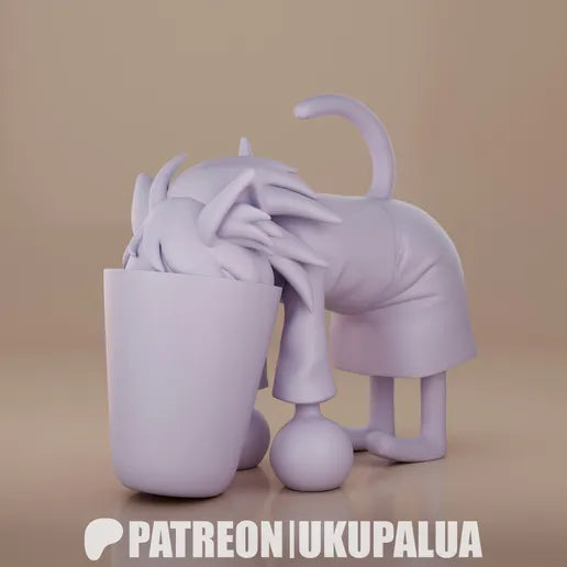 Neco Arc Tsukihime unpainted clay render 1:7 scale resin statue with bent over pose oversized paws and drinking glass accessory