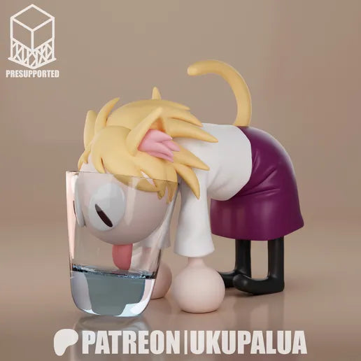 Neco Arc Tsukihime 1:7 scale resin statue painted front render with face in water glass chibi anime cat character and comedy pose