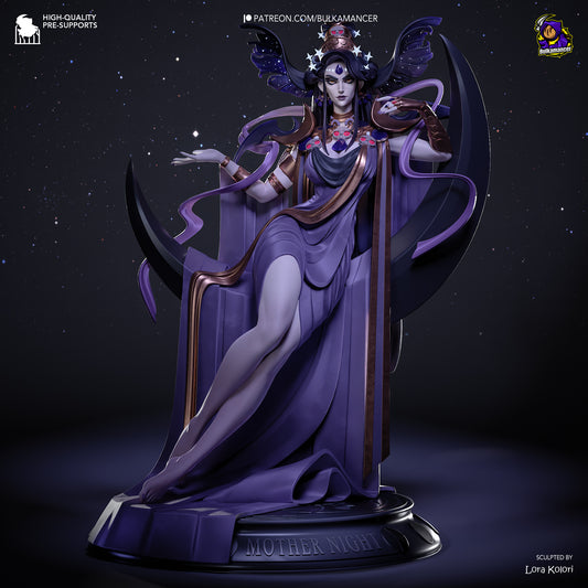 Nyx Hades painted render celestial goddess flowing fabrics crescent moon throne divine night aesthetic 1:8 scale figure