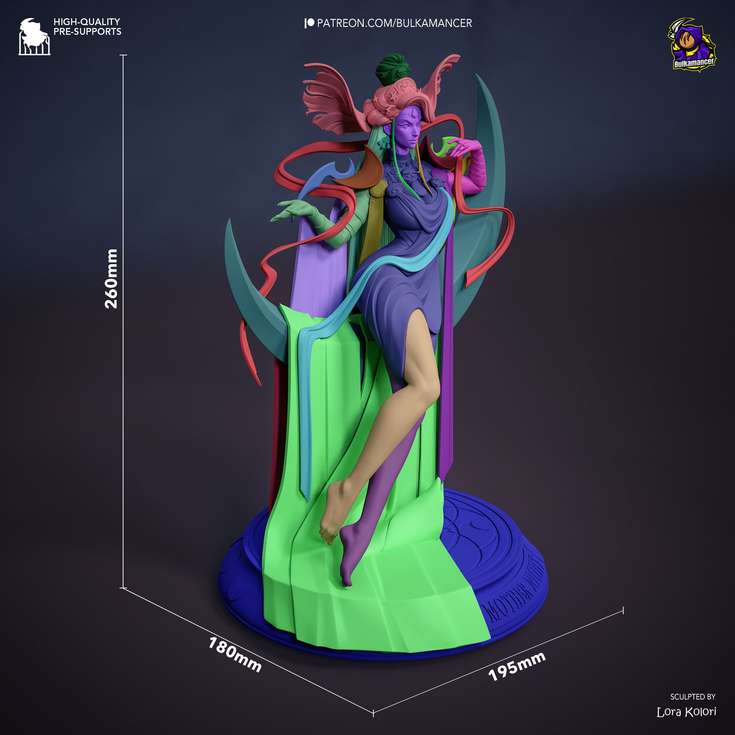 Nyx Hades figure scale reference 260mm tall crescent throne base 1:8 scale display figure dimensions