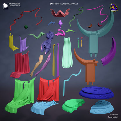 Nyx Hades exploded parts layout modular figure components throne robes arms hair base 1:8 scale figure assembly view