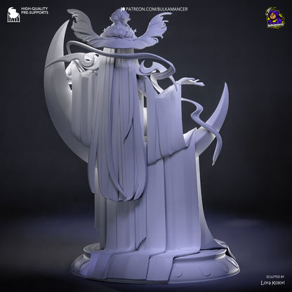 Nyx Hades figure rear view long cascading hair draped robes crescent throne sculpted back details 1:8 scale collectible