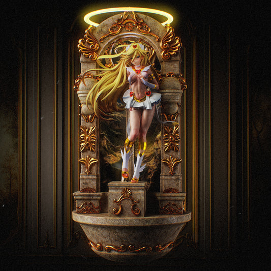 Panty Panty and Stocking with Garterbelt 1:8 scale NSFW collectible figure posed inside ornate golden shrine with flowing hair and gold accessories.