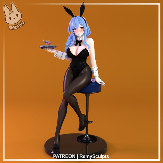 Pekomama Hololive bunny girl figure seated on bar stool holding cocktail tray 1-7 scale anime collectible statue front view
