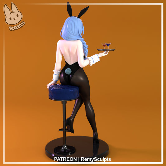 Pekomama Hololive bunny girl figure rear view braided hair bunny suit stockings bar stool anime collectible statue