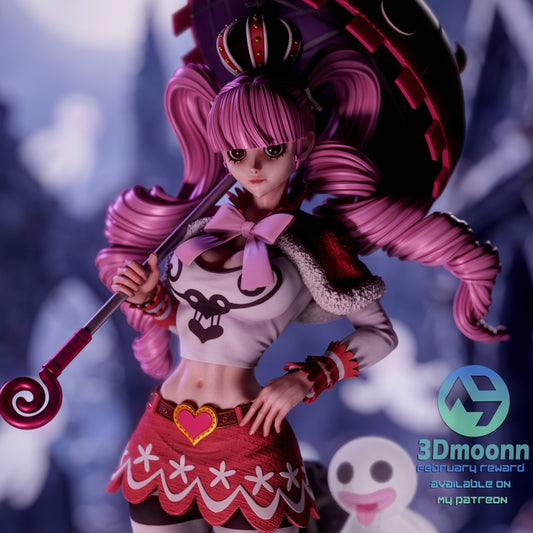 Perona One Piece figure close up face hair umbrella gothic anime character