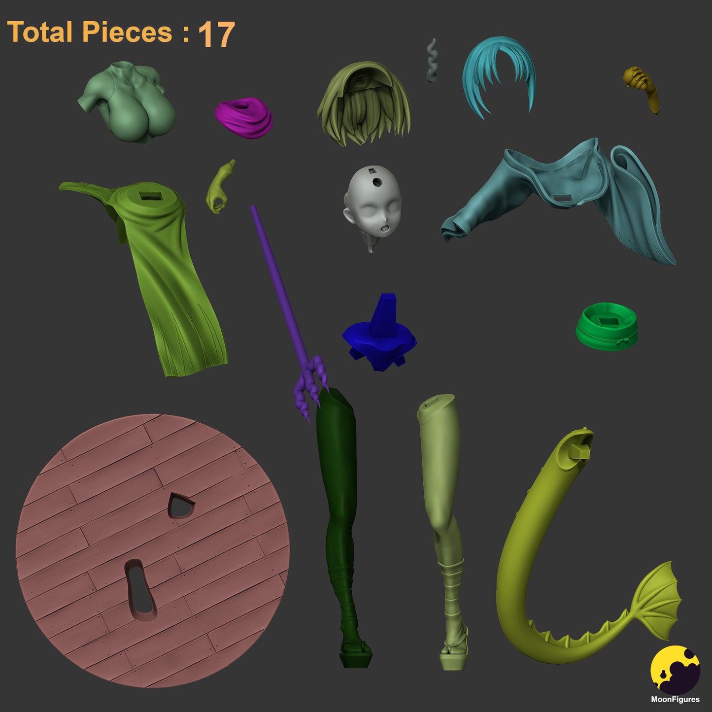 Elma Miss Kobayashi’s Dragon Maid 1:8 scale figurine unassembled kit with 17 pieces displayed