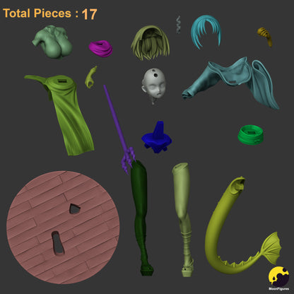 Elma Miss Kobayashi’s Dragon Maid 1:8 scale figurine unassembled kit with 17 pieces displayed